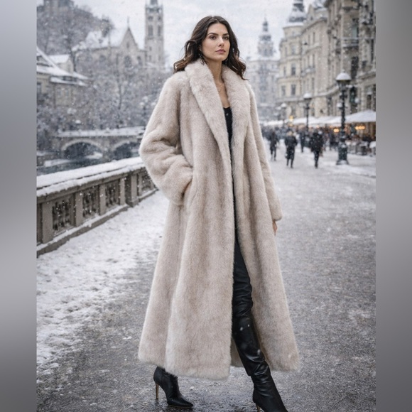 Jackets & Blazers - 3 LEFT 🔥 Luxury Long Faux Fur Coat Winter Jacket Vintage Old Money Style cream